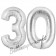 Zahl 30, Silber, Luftballons aus Folie zum 30. Geburtstag, 100 cm, inklusive Helium