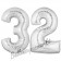Zahl 32, Silber, Luftballons aus Folie zum 32. Geburtstag, 100 cm, inklusive Helium
