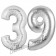 Zahl 39, Silber, Luftballons aus Folie zum 39. Geburtstag, 100 cm, inklusive Helium