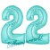 Zahl 22 Türkis, Luftballons aus Folie zum 22. Geburtstag, 100 cm, inklusive Helium