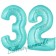 Zahl 32 Türkis, Luftballons aus Folie zum 32. Geburtstag, 100 cm, inklusive Helium