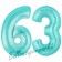 Zahl 63 Türkis, Luftballons aus Folie zum 63. Geburtstag, 100 cm, inklusive Helium