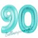 Zahl 90, Türkis, Luftballons aus Folie zum 90. Geburtstag