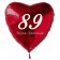 Zum 89. Geburtstag, roter Herzluftballon mit Helium