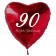 Zum 90. Geburtstag, roter Herzluftballon mit Helium