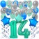 14. Geburtstag Dekorations-Set mit Ballons Happy Birthday Aquamarin, 34 Teile