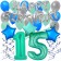 15. Geburtstag Dekorations-Set mit Ballons Happy Birthday Aquamarin, 34 Teile