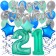 21. Geburtstag Dekorations-Set mit Ballons Happy Birthday Aquamarin, 34 Teile