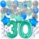 30. Geburtstag Dekorations-Set mit Ballons Happy Birthday Aquamarin, 34 Teile