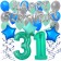 31. Geburtstag Dekorations-Set mit Ballons Happy Birthday Aquamarin, 34 Teile