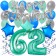 62. Geburtstag Dekorations-Set mit Ballons Happy Birthday Aquamarin, 34 Teile