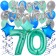 70. Geburtstag Dekorations-Set mit Ballons Happy Birthday Aquamarin, 34 Teile