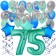 75. Geburtstag Dekorations-Set mit Ballons Happy Birthday Aquamarin, 34 Teile