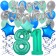 81. Geburtstag Dekorations-Set mit Ballons Happy Birthday Aquamarin, 34 Teile