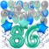 86. Geburtstag Dekorations-Set mit Ballons Happy Birthday Aquamarin, 34 Teile