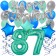 87. Geburtstag Dekorations-Set mit Ballons Happy Birthday Aquamarin, 34 Teile
