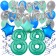 88. Geburtstag Dekorations-Set mit Ballons Happy Birthday Aquamarin, 34 Teile