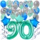90. Geburtstag Dekorations-Set mit Ballons Happy Birthday Aquamarin, 34 Teile