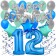 12. Geburtstag Dekorations-Set mit Ballons Happy Birthday Blue, 34 Teile