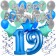 19. Geburtstag Dekorations-Set mit Ballons Happy Birthday Blue, 34 Teile