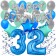32. Geburtstag Dekorations-Set mit Ballons Happy Birthday Blue, 34 Teile