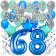 68. Geburtstag Dekorations-Set mit Ballons Happy Birthday Blue, 34 Teile