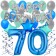 70. Geburtstag Dekorations-Set mit Ballons Happy Birthday Blue, 34 Teile