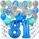 81. Geburtstag Dekorations-Set mit Ballons Happy Birthday Blue, 34 Teile