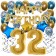 Dekorations-Set mit Ballons zum 32. Geburtstag, Happy Birthday Chrome Blue & Gold, 34 Teile