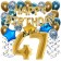 Dekorations-Set mit Ballons zum 47. Geburtstag. Geburtstag, Happy Birthday Chrome Blue & Gold, 34 Teile