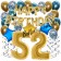 Dekorations-Set mit Ballons zum 52. Geburtstag. Geburtstag, Happy Birthday Chrome Blue & Gold, 34 Teile
