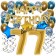 Dekorations-Set mit Ballons zum 77. Geburtstag, Happy Birthday Chrome Blue & Gold, 34 Teile