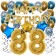 Dekorations-Set mit Ballons zum 88. Geburtstag, Happy Birthday Chrome Blue & Gold, 34 Teile