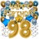 Dekorations-Set mit Ballons zum 98. Geburtstag, Happy Birthday Chrome Blue & Gold, 34 Teile