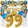 Dekorations-Set mit Ballons zum 99. Geburtstag, Happy Birthday Chrome Blue & Gold, 34 Teile