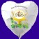 Zur Kommunion, weißer Herzluftballon aus Folie mit Ballongas Helium