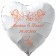 Luftballon zur Hochzeit, Herzballon aus Folie inklusive Helium mit den Namen von Braut und Bräutigam und Datum des Hochzeitstages, weiß mit roten Ornamenten