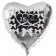 zur Silbernen Hochzeit, Herzluftballon aus Folie in Silber 25 Jahre, schwarz mit Schleifen