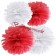 Schwerelose Pompoms aus zartem Seidenpapier, zwei Größen, rot-weiß