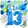 Personalisiertes Dekorations-Set mit Ballons zum 13. Geburtstag, Happy Birthday Blau, 38 Teile