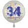 Luftballon aus Folie, Satin Luxe zum 34. Geburtstag, Rundballon weiß, 45 cm