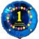 Luftballon aus Folie zum 1. Geburtstag, blauer Rundballon, Balloons, Herzlichen Glückwunsch, inklusive Ballongas