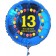 Luftballon aus Folie zum 13. Geburtstag, blauer Rundballon, Balloons, Herzlichen Glückwunsch, inklusive Ballongas