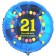 Luftballon aus Folie zum 21. Geburtstag, blauer Rundballon, Zahl 21, Balloons, Herzlichen Glückwunsch, inklusive Ballongas
