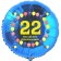 Luftballon aus Folie zum 22. Geburtstag, blauer Rundballon, Zahl 22, Balloons, Herzlichen Glückwunsch, inklusive Ballongas