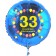 Luftballon aus Folie zum 33. Geburtstag, blauer Rundballon, Zahl 33, Balloons, Herzlichen Glückwunsch, inklusive Ballongas