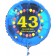 Luftballon aus Folie zum 43. Geburtstag, blauer Rundballon, Zahl 43, Balloons, Herzlichen Glückwunsch, inklusive Ballongas