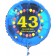Luftballon aus Folie zum 43. Geburtstag, blauer Rundballon, Zahl 43, Balloons, Herzlichen Glückwunsch, inklusive Ballongas