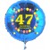 Luftballon aus Folie zum 47. Geburtstag, blauer Rundballon, Zahl 47, Balloons, Herzlichen Glückwunsch, inklusive Ballongas