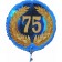Luftballon aus Folie zum 75. Geburtstag, blauer Rundballon, Zahl 75 im Lorbeerkranz, inklusive Ballongas